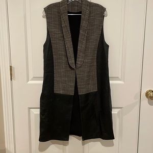 Long vest of subdued plaid and textured “pleather” - unique